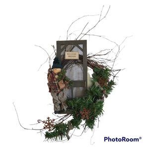 Vintage Primitive Folk Art Handcrafted Wood and Fabric "Welcome Friends" Snowman